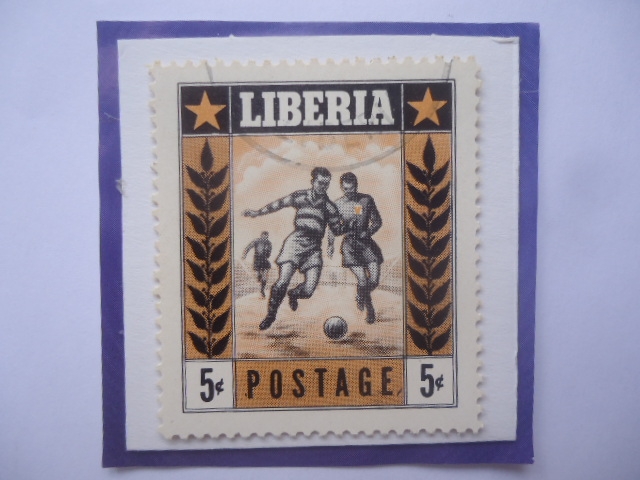 Futbol - Serie: Deporte- Sello de 5 C{entimos de Liberia. Año 1955