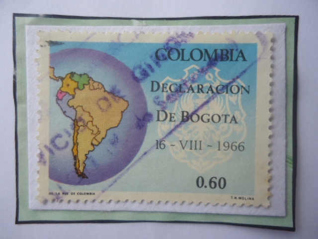 Declaración de Bogotá (16-VIII-1960)- Escudo de Armas de Bogotá- Mapa Sur América.