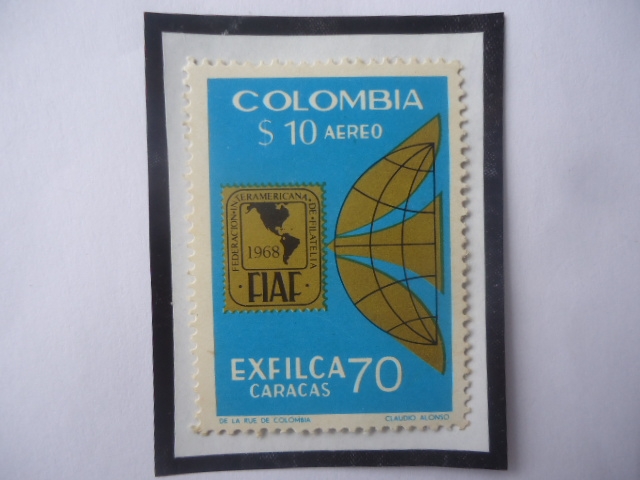 EXFILCA 70-Caracas- Sello de FIAF-1968, dentro de otro Sello