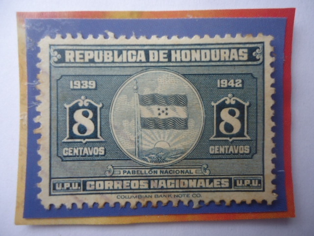Bandera de Honduras - Sello de 8 Ctvs. Hondureño, año 1939