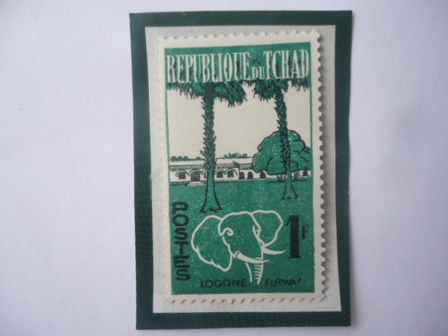 Republique Du Ychad- Logone- Elefante- Sello de 1 Franco África Central.