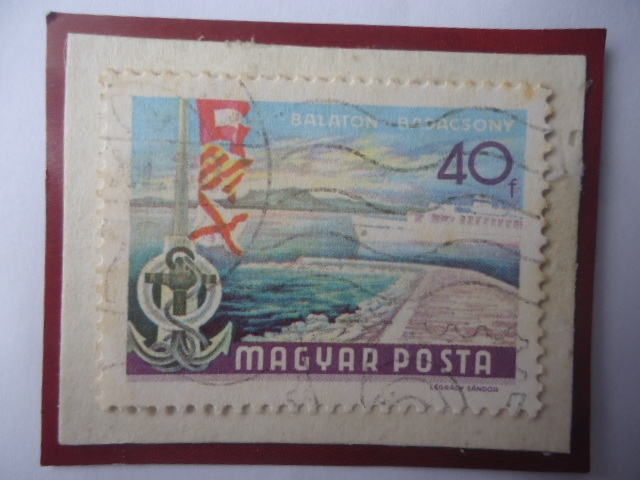 lago Balaton en Badacsony - Sello de 40 Fillér. año 1968  