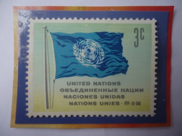 UN- Bandera- ONU de Nueva York- Sello de 3 Ctvs. de USA.