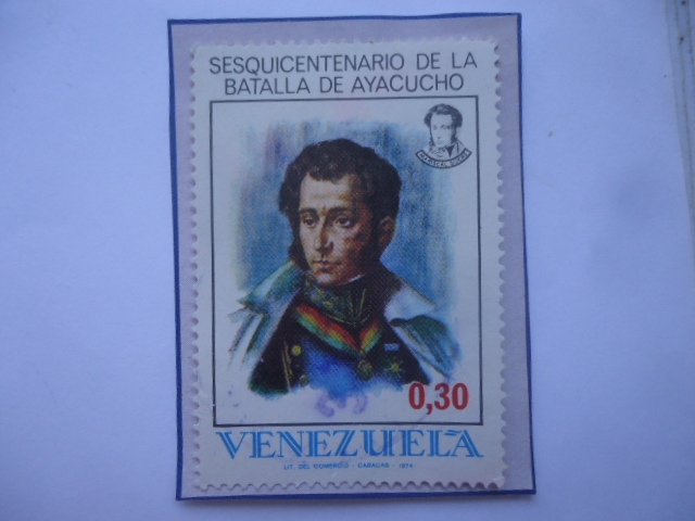 Sesquincentenario de la Batalla de Ayacucho (1824-1974)150°Aniversario-Retrato del Mariscal  Sucre.