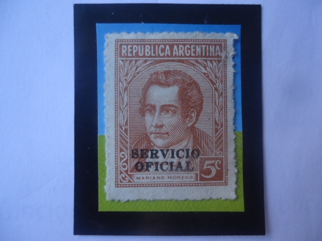 Mariano Moreno-Sello Sobreimpreso: Servicio Oficial- 5 CT. Año 1945
