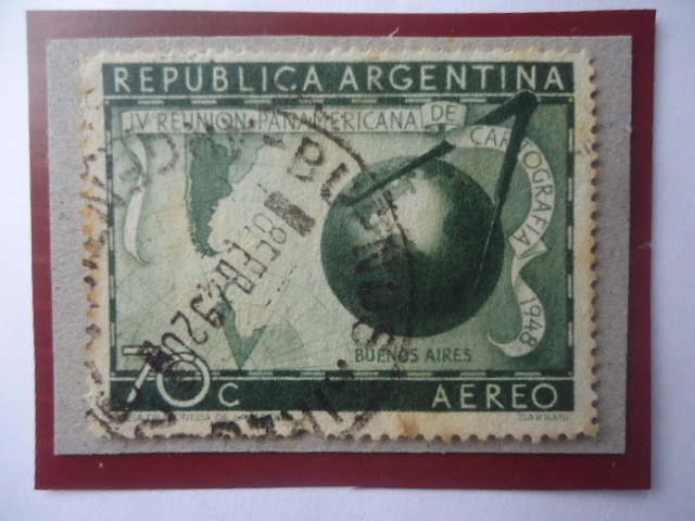Cartografía- IV Reunión Panamericana de Cartografía 2948-Buenos Aires-Sello de 70 Ct.año 1948.