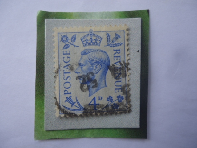 King George VI del Reino Unido- Sello de 4D-penique británico (viejo) Año 1950