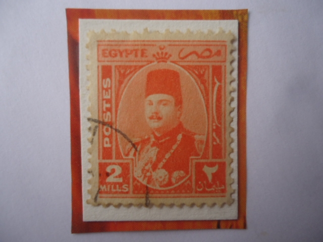 King Farouk (1920-1965)- Sello año 1944 de 2 millieme, egipcio.