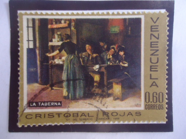Cristobal Roja Poleo (1858-1890) pintor Venezolano- La Taberna, Oleo en Tela