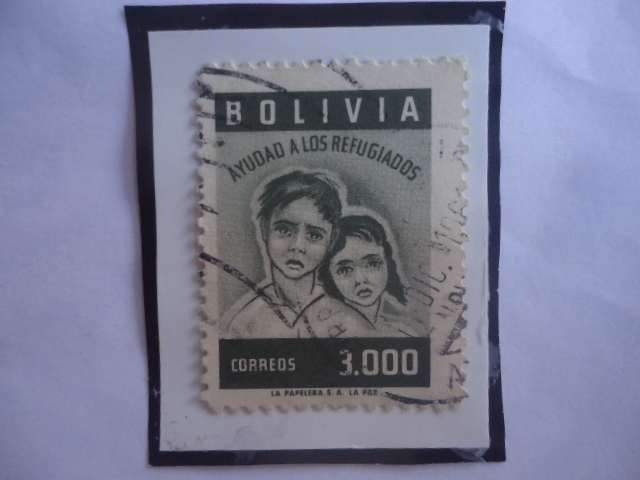 Ayuda a los Refugiados - Año Mundial del refugiado- Sello de 3000 Boliviano, año 1960