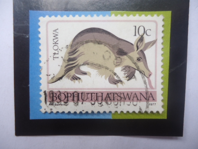 Bophuthatswanna - Alokwa (Oryecteropus afer)- sello de 10 Ct. Sudafricano, año 1977.