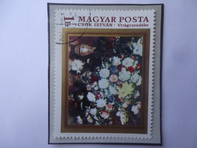Istvan Csók (1865-1961) Pintor Húngaro-Oleo: Flores- sello de 1 Florin, año 1977