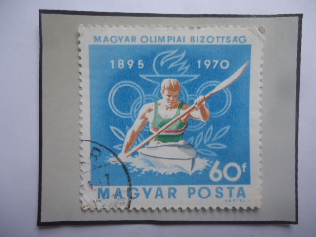 Kayak - 75°Años del Comité  Olímpico Húngaro 1895-19750 - Sello de 60 fillér húngaro, año 1970