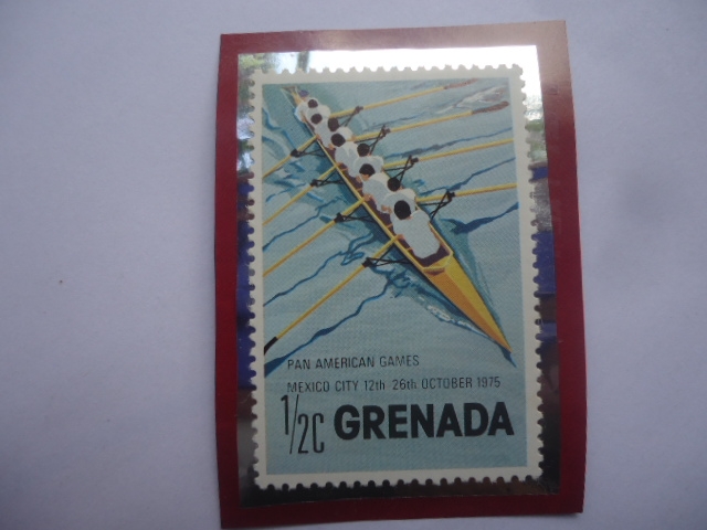 7°Juegos Panamericanos-México 1975-Bote de con 8 Remos- Sello de 1/2 Ct.de Caribe del Este,año 1975