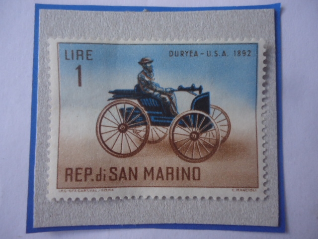 Rep. di San Marino- Duryea 1892-Primer Automóvil a gasolina de Estados Unidos