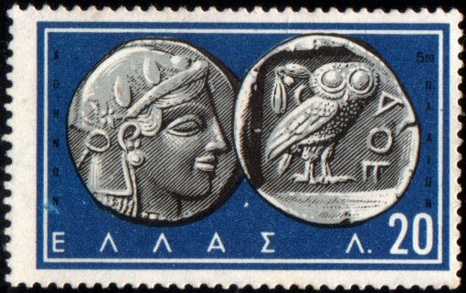 Monedas antiguas: Athenea y buho