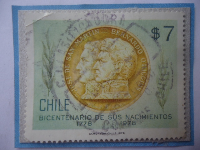 Moneda de Chile (1978)-José de San Martín-Bernardo O'Higgins-Bicentenario de sus Nacimientos 1778-19