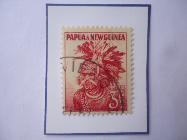 Papúa y New Guinea-Tocado de Simbus- Sello de 3,1/2 penique australiano