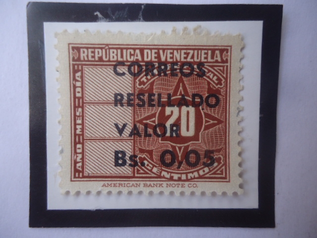 EE.UU.deVenezuela-Sello de Telégrafo Sobreimpresos de Bs005 sobre 20Cénts