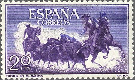 ESPAÑA 1960 1255 Sello Nuevo Fiesta Nacional Tauromaquia Toros en el Campo