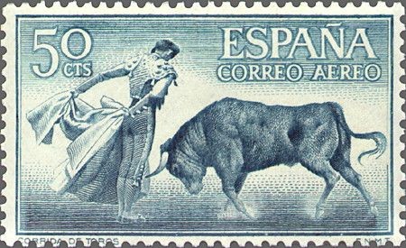 ESPAÑA 1960 1267 Sello Nuevo Fiesta Nacional Tauromaquia Toros Quite de Frente Correo Aereo