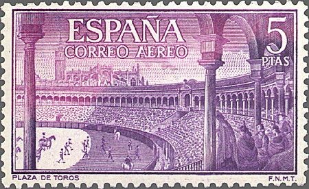 ESPAÑA 1960 1269 Sello Nuevo Fiesta Nacional Tauromaquia Plaza de Sevilla Correo Aereo