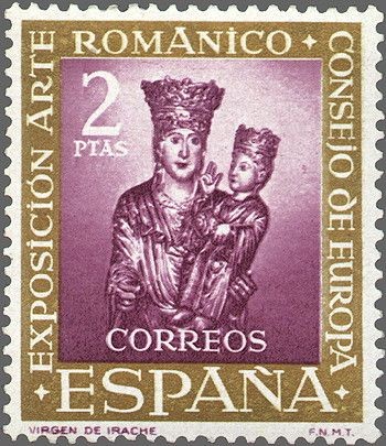 ESPAÑA 1961 1367 Sello Nuevo VII Expo Consejo Europa Arte Románico Yv1036 Virgen de Irache