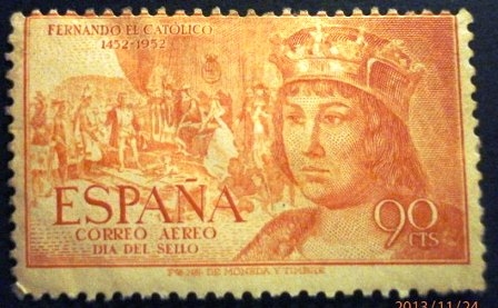 ESPAÑA 1952 V Centenario del nacimiento de Fernando el Católico  Correo aéreo 