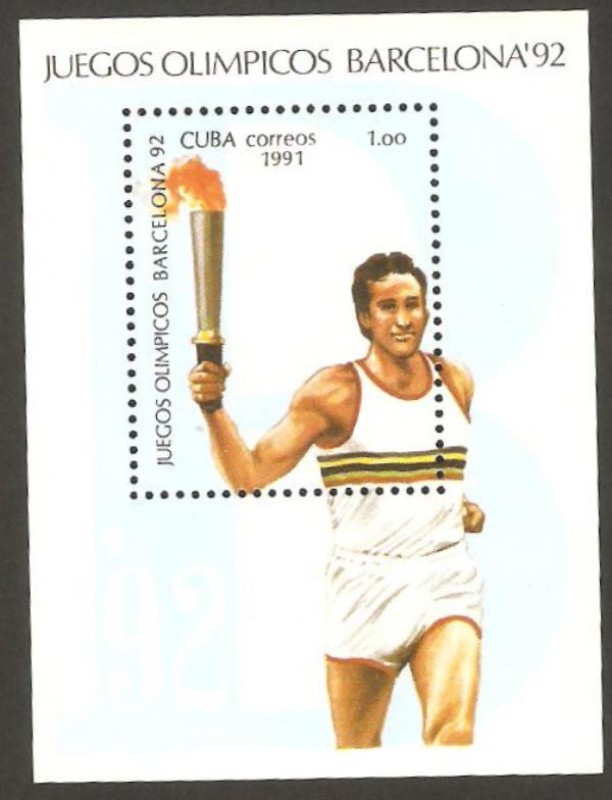 H.B. juegos olimpicos barcelona 92, atleta portando antorcha olimpica