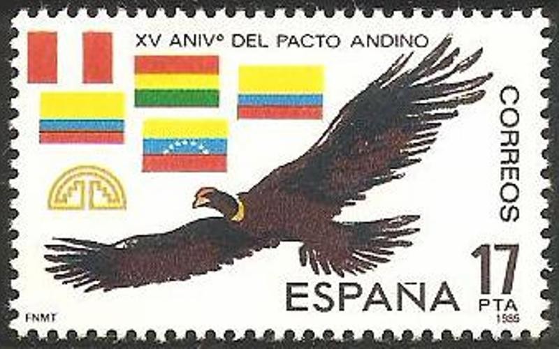 2778 - XV Anivº del Pacto Andino. Condor y banderas de los países del pacto