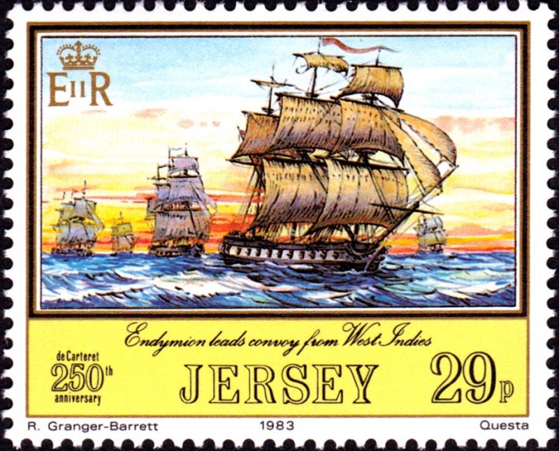  250 aniversario del nacimiento de Philippe de Carteret, 1733-1797, HMS Endymion liderando convoy de