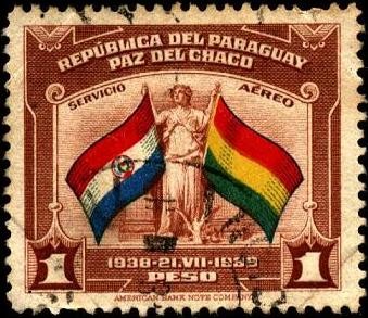 Paz del Chaco. Banderas de Paraguay y Bolivia. Aéreo.