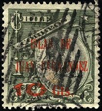 Cristóbal Colón. Sobreimpreso ISLAS DE JUAN FERNÁNDEZ 1910. Sobretasa 10 Centavos.