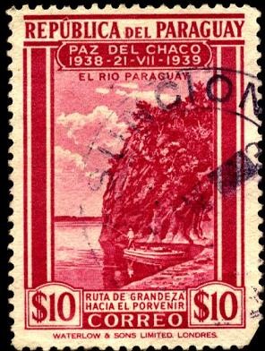 Paz del Chaco. RÍO PARAGUAY, Ruta de grandeza hacia el porvenir. 1940 10 pesos