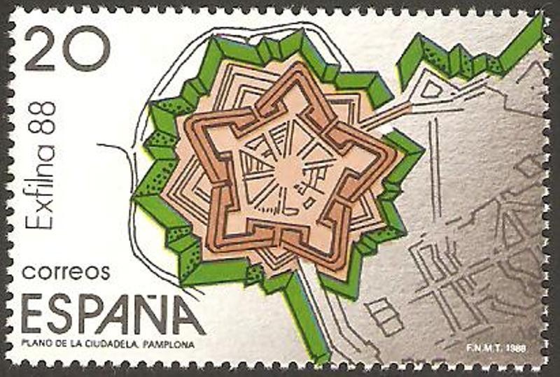 2955 - Exposición filatelica nacional, Exfilna 88, Plano de la Ciudadela pamplonica