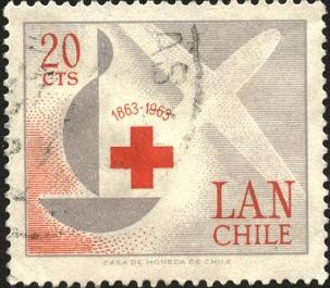LAN CHILE, centenario de la CRUZ ROJA. Silueta de avión aircraft.