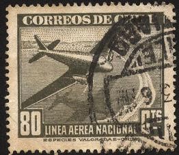 LAN Avión bimotor. Impreso al pie  Especies valoradas-Chile.