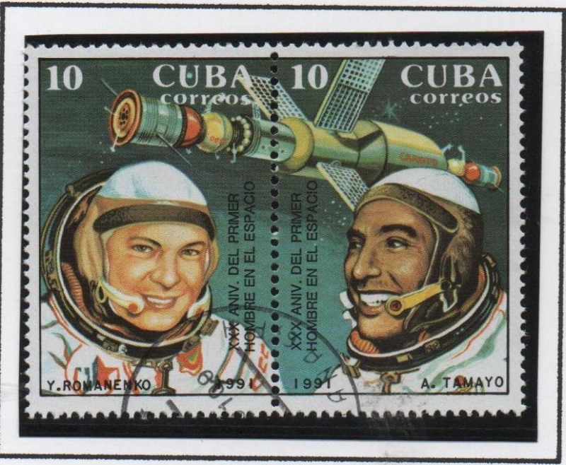 Primer hobre en el Espacio:  Cosmonautas Y. Romanenco y A. Tamayo 