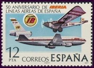 ESPAÑA 1977 2448 Sello Nuevo L Aniversario de la fundacion de Iberia Aviones Rohrbach Ro-VIII y DC-1
