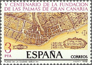 ESPAÑA 1978 2477 Sello Nuevo V Cent. Fundacion de Las Palmas de Gran Canaria Plano Ciudad