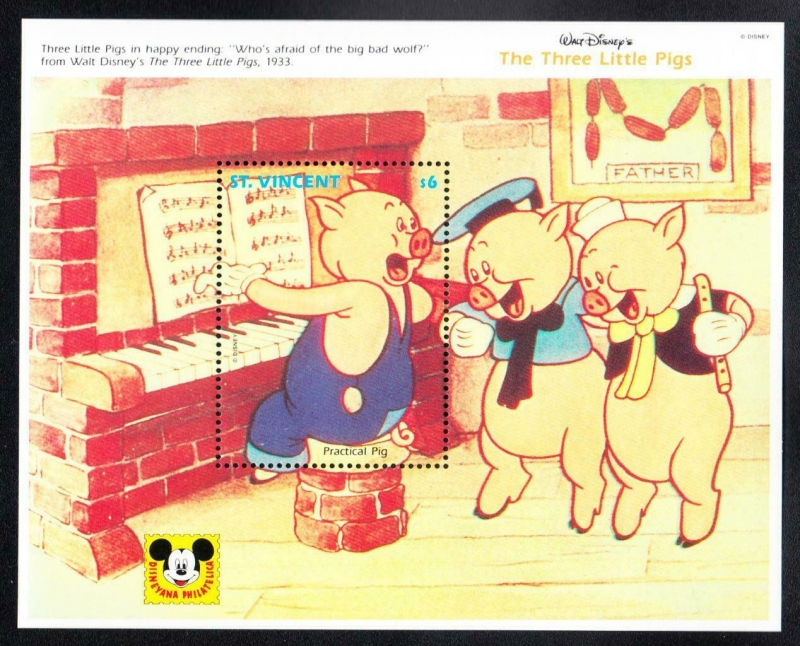 Los tre cerditos tocando piano