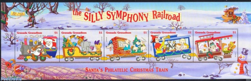 1998 Disney celebra la Navidad con trenes, hoja de 5 sellos, Granada Granadinas
