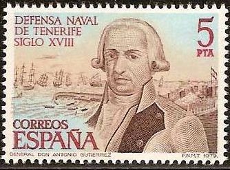 ESPAÑA 1979 2536 Sello Nuevo Defensa Naval de Tenerife Antonio Gutierrez