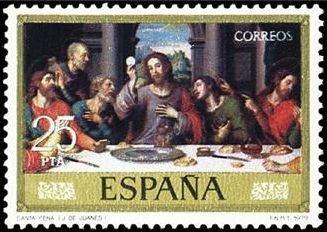 ESPAÑA 1979 2541 Sello Nuevo Día del Sello. Juan de Juanes IV Cent. de su Muerte Santa Cena