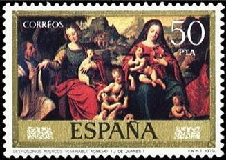 ESPAÑA 1979 2542 Sello Nuevo Día del Sello. Juan de Juanes IV Cent. de su Muerte Desposorios Místico