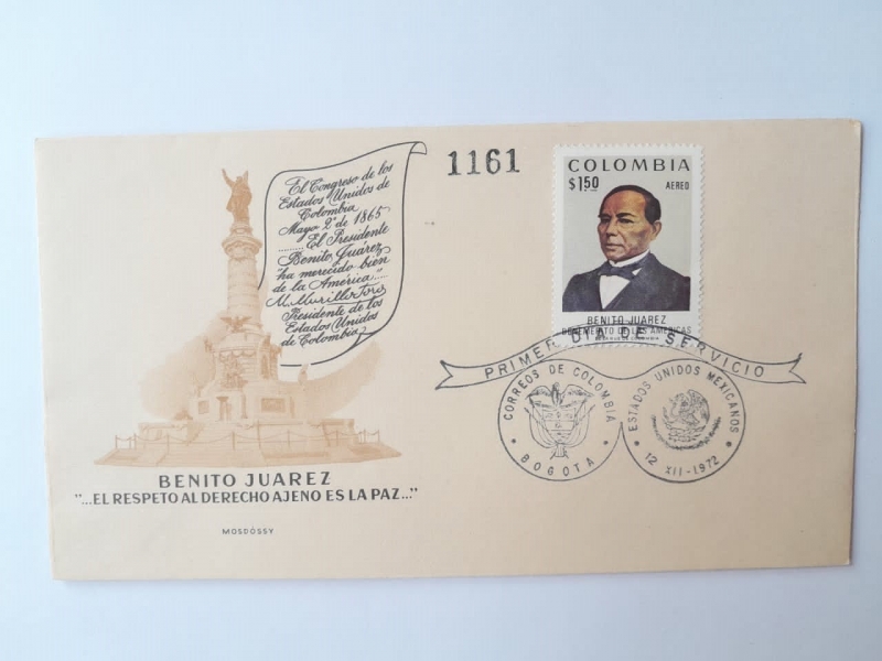 Benito Juárez García ( 1806-1872)-Centenario de su Muerte (1872-1972)-Correo Primer Día de Servicio,