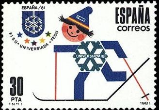 ESPAÑA 1981 2608 Sello Nuevo Juegos Mundiales Universitarios UNIVERSIADA'81 Logotipo y Mascota Yvert
