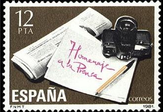 ESPAÑA 1981 2610 Sello Nuevo Homenaje a la Prensa Periodico y Maquina Fotografica Yvert2238 Scott223