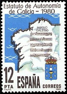 ESPAÑA 1981 2611 Sello Nuevo Promulgación del Estatuto de Autonomia de Galicia  Escudo, Mapa e Himno