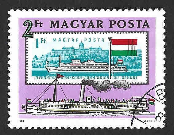 2707 - Barco de Vapor de Rueda y Sello Húngaro